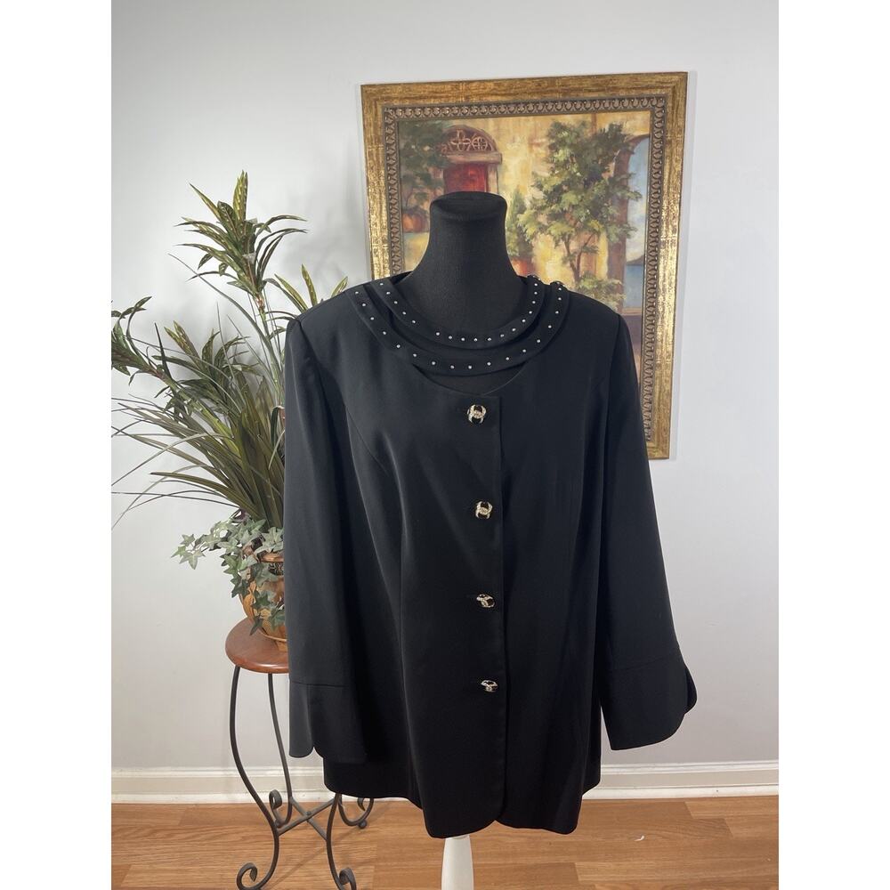 G.O.S.P.E.L Blazer Women‎ 14W Black Embellished 4 Button Front Preppy Corporate
